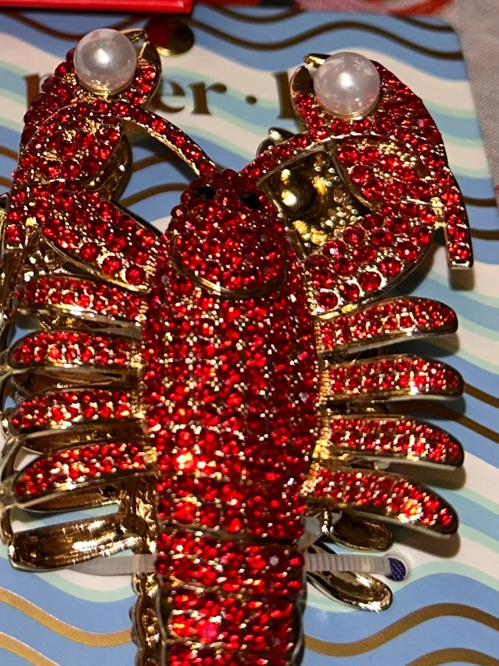 NWT Piper K Red Crystal hair Lobster with Pearl claw clip